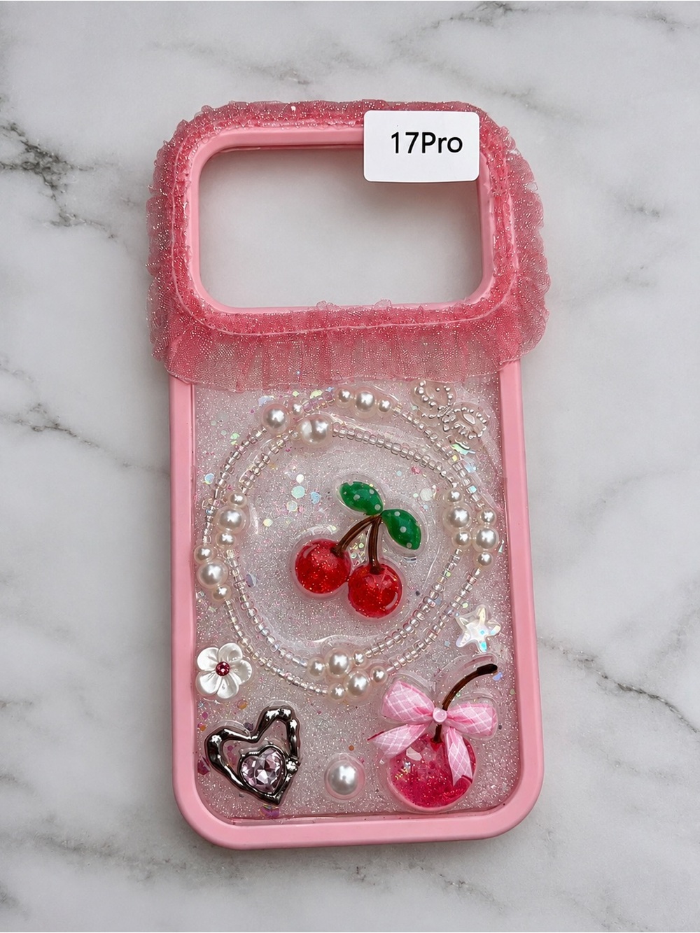 Cute Pink Cherry Glitter Kids Phone Case